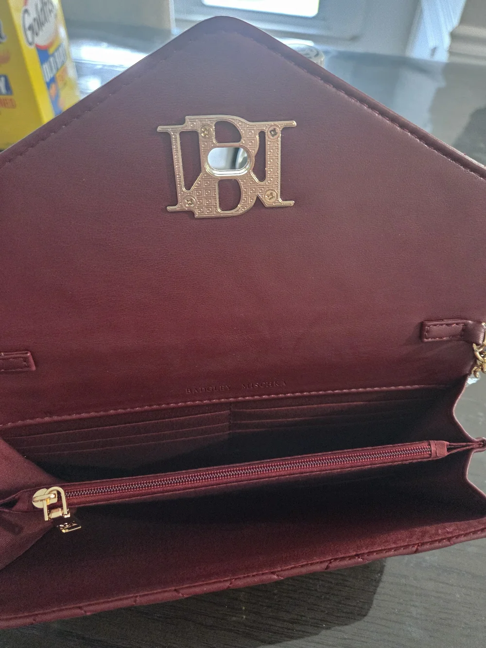 Badgley Mischka Quilted Burgundy Chain Shoulder Bag